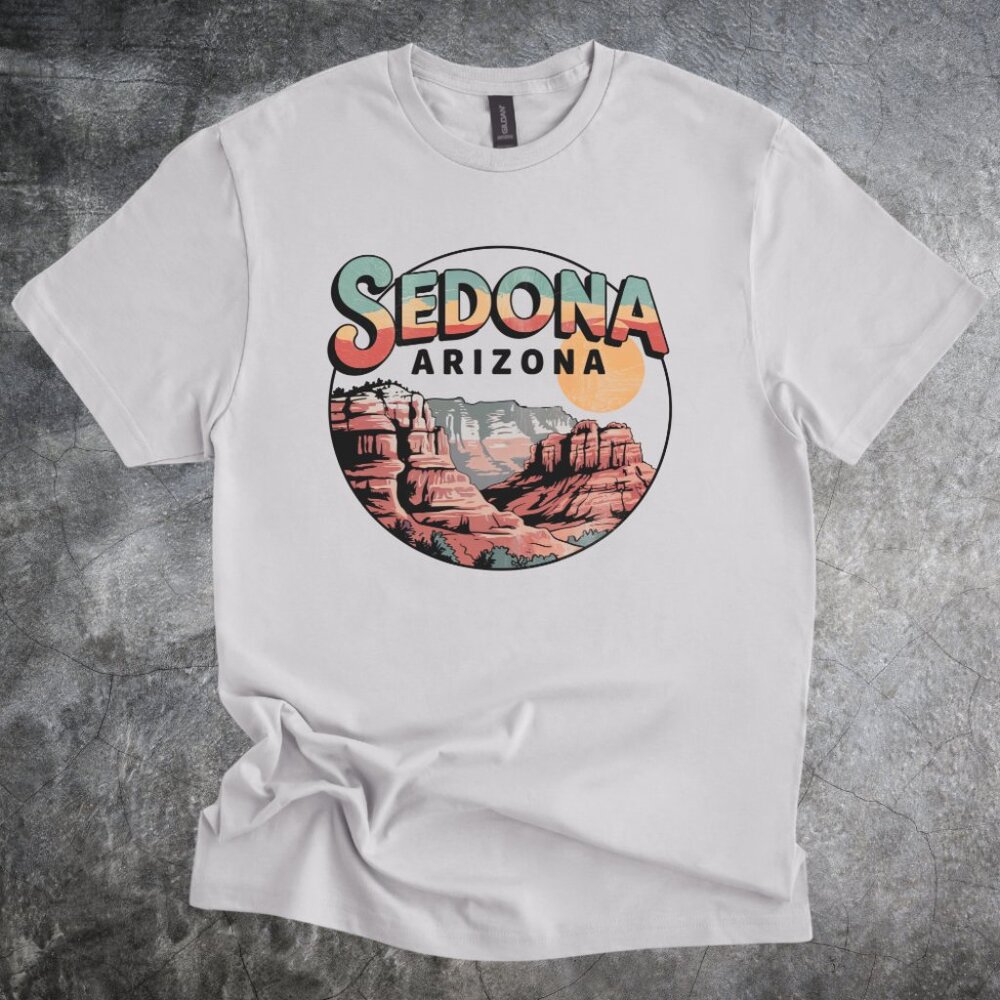 Sedona Arizona Shirt Desert Artwork Graphic Tshirt Cotton Crewneck Gray